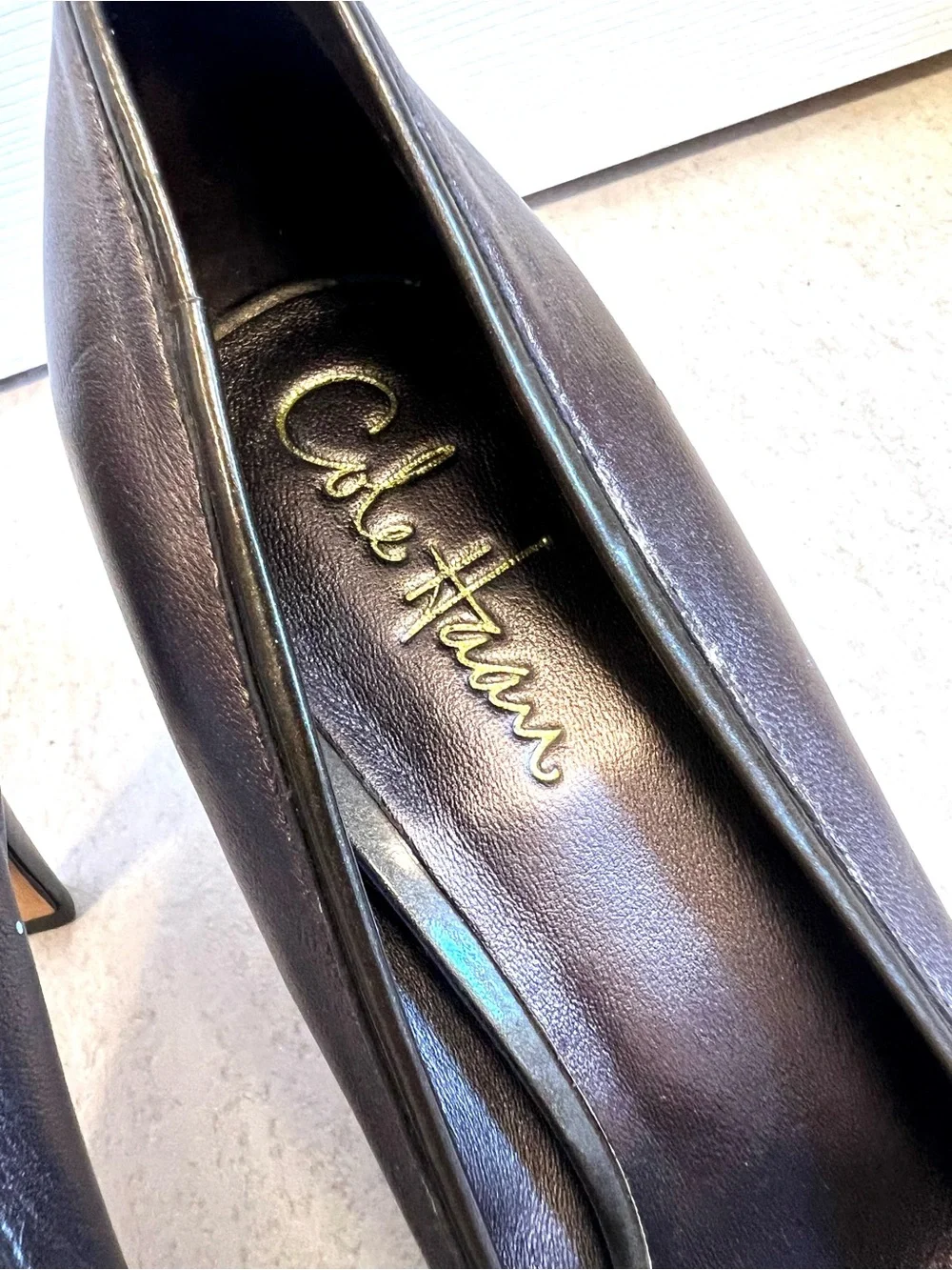 Cole Haan 9B Metallic Bronze Cap-Toe High Heels office leather sophisticated